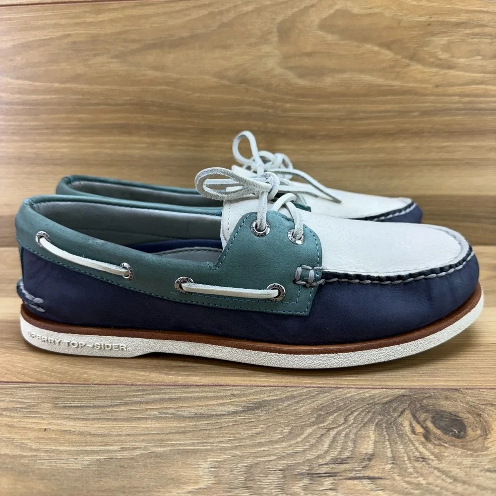 Sperry Gold Cup Boat Shoes Mens 7.5 Blue Tri Color Leather Casual Dock Loafers